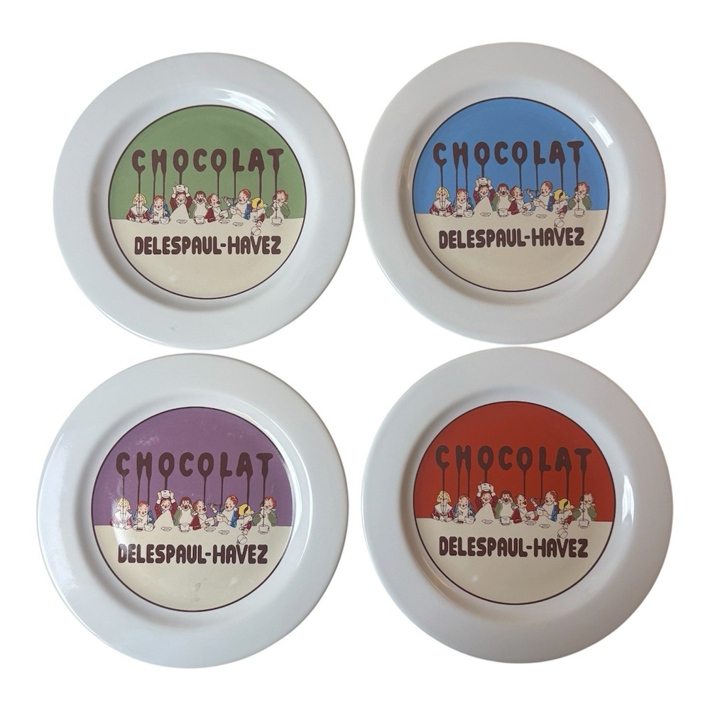 Set Of 4 Pottery Barn "Chocolat Delespaul-Havez" Dessert Plate, 8in Round‎